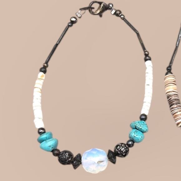 Turquoise & Moonstone Boho Beaded Bracelet Set - Picture 3 of 6